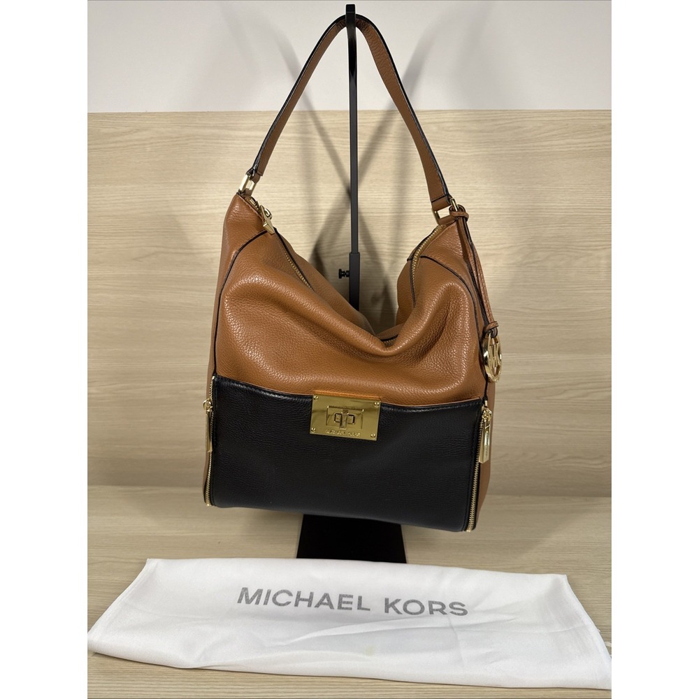 Michael Kors Addie Large Logo Hobo Shoulder Bag Two‎ Tone Black & Brown